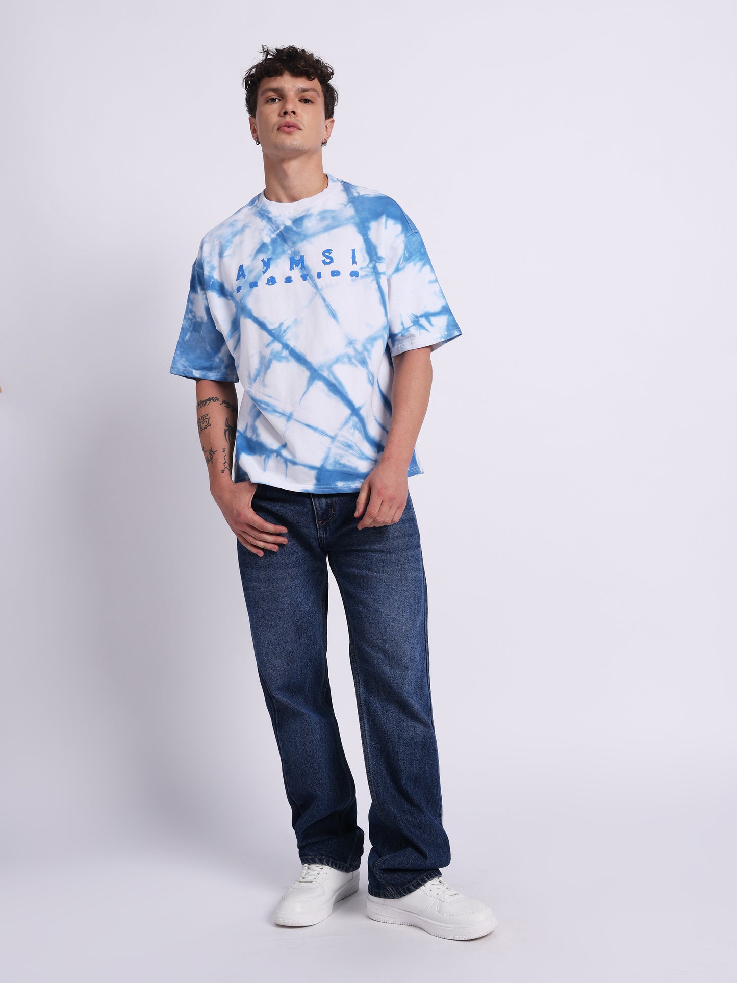 FROSTIDA Blue Tie-Dye (240 GSM) Oversized Tee Premium Streetwear T-Shirt Ultra Soft TEE