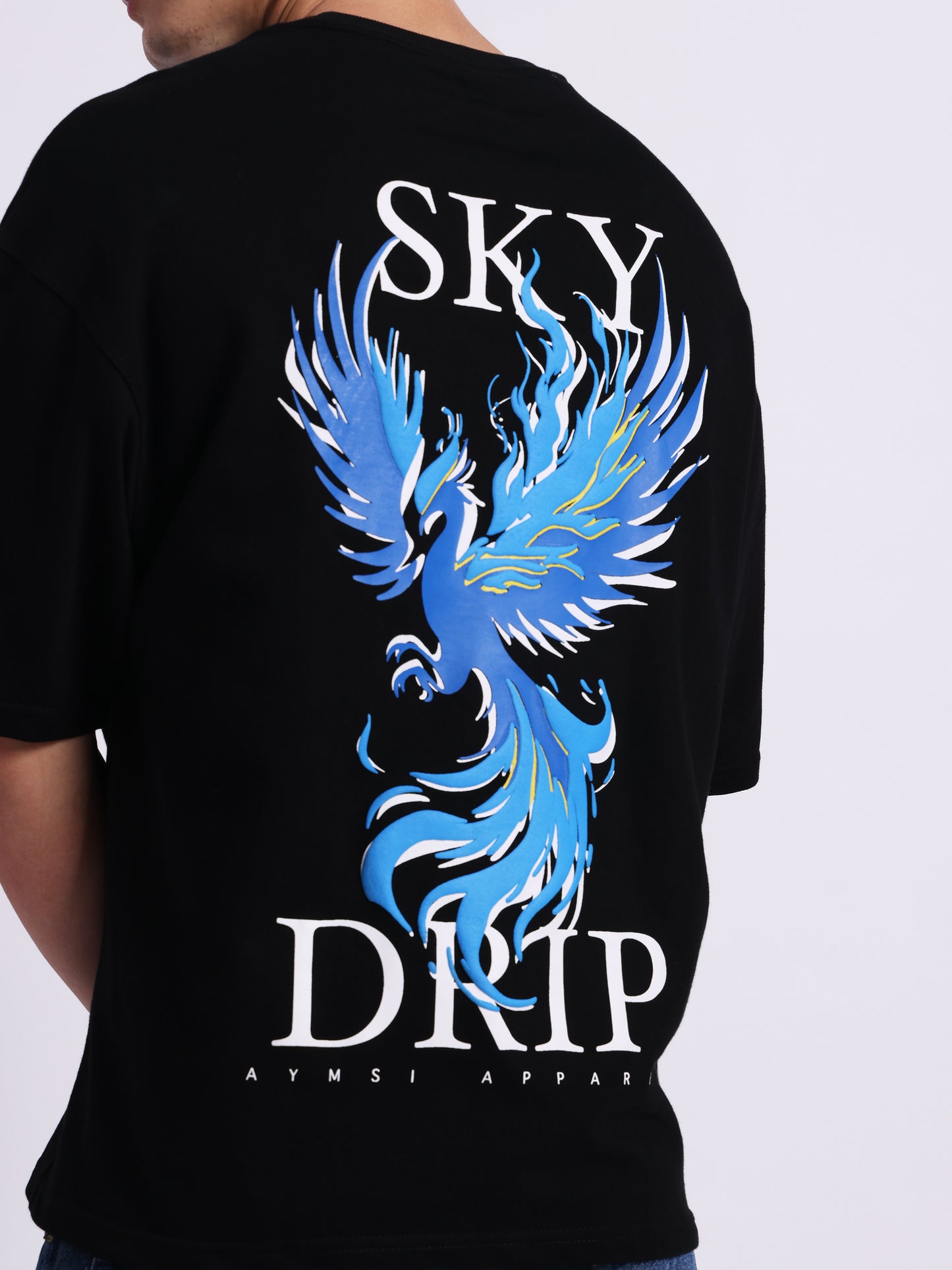 Dragon Sky Drip T-Shirt (240 GSM) – Oversized Streetwear with Phoenix Graphic & Puff Print (Ultra Soft Fabric)