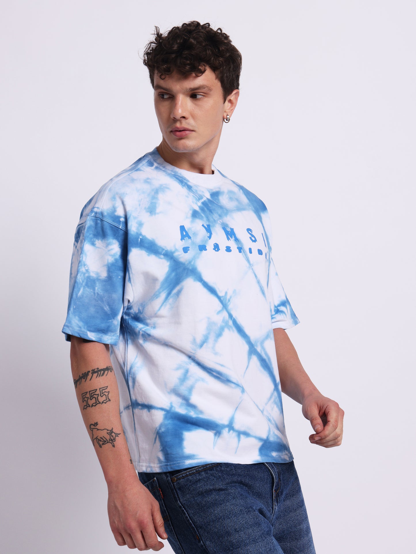 FROSTIDA Blue Tie-Dye (240 GSM) Oversized Tee Premium Streetwear T-Shirt Ultra Soft TEE