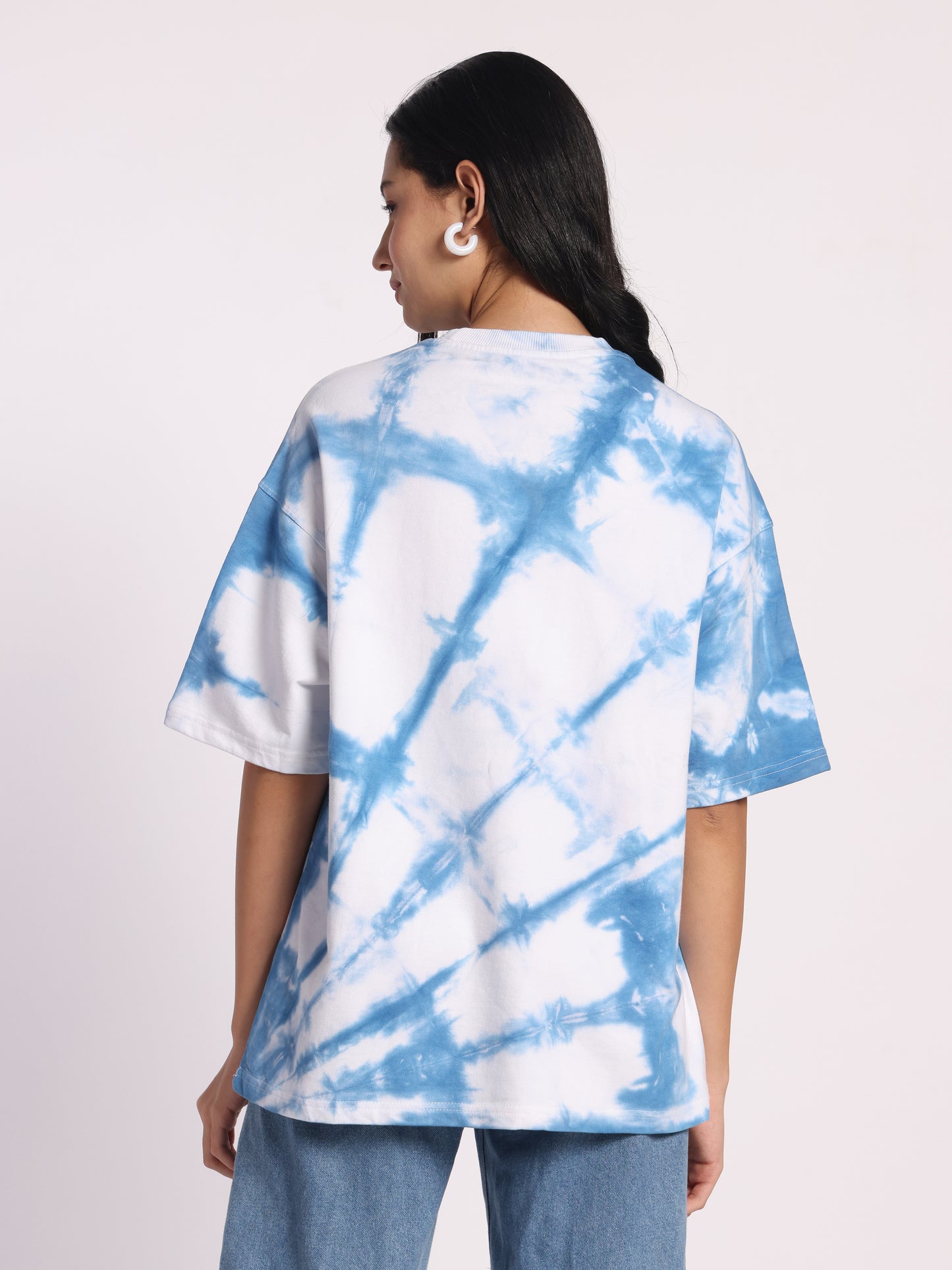 FROSTIDA Blue Tie-Dye Oversized T-Shirt for Men & Women | Cloud Wash Cotton Tee In 240GSM | Unisex Streetwear