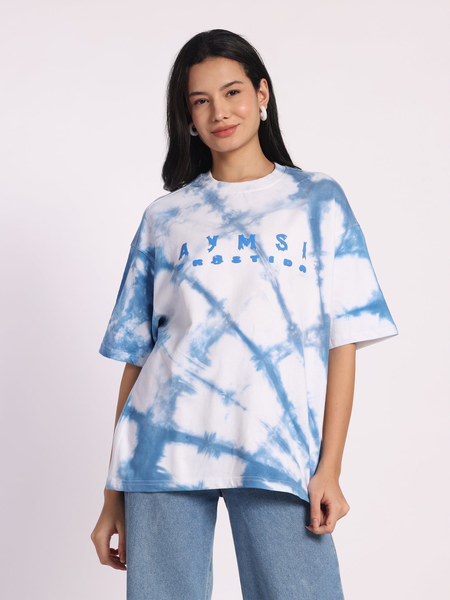 FROSTIDA Blue Tie-Dye Oversized T-Shirt for Men & Women | Cloud Wash Cotton Tee In 240GSM | Unisex Streetwear