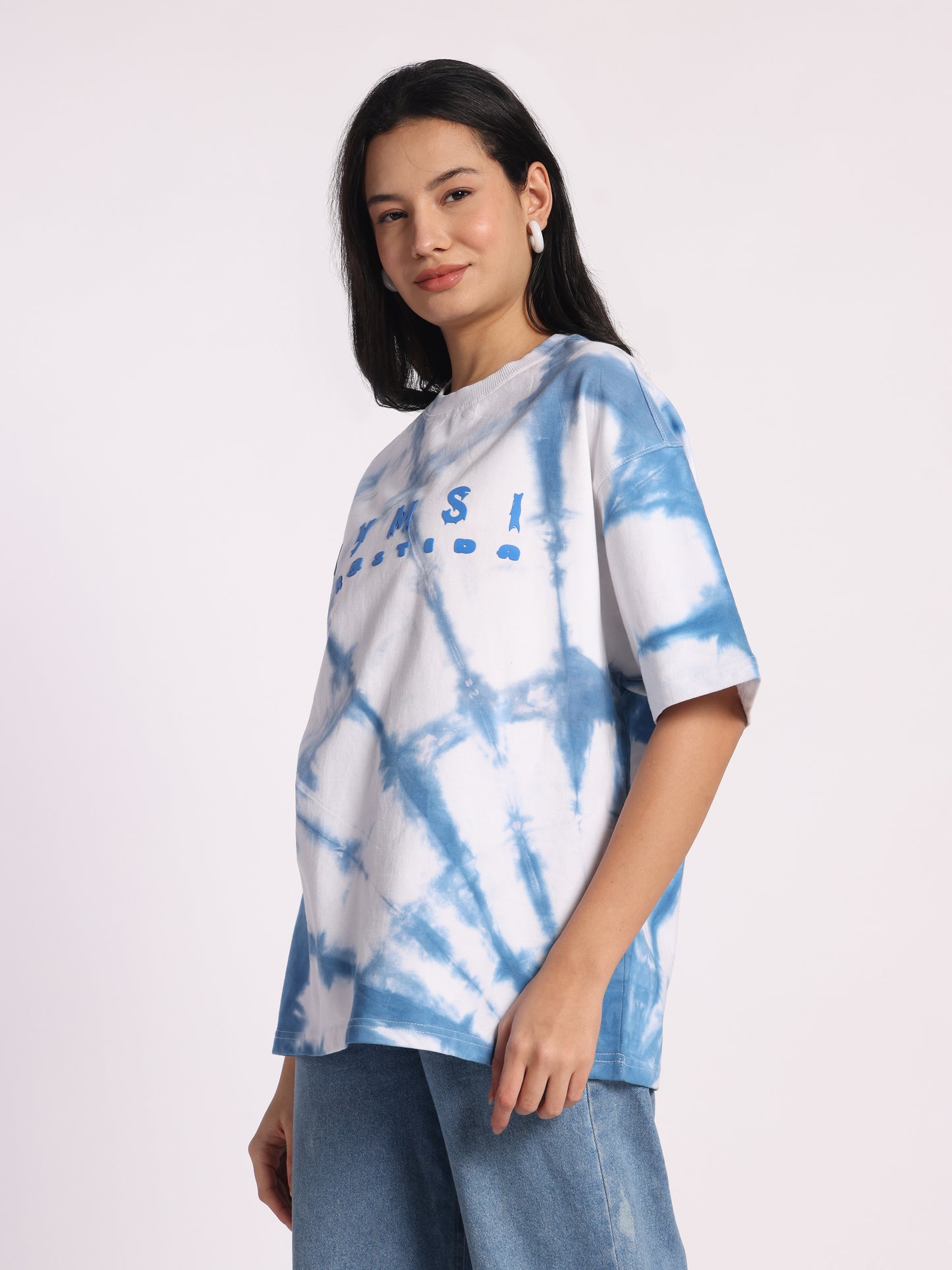 FROSTIDA Blue Tie-Dye Oversized T-Shirt for Men & Women | Cloud Wash Cotton Tee In 240GSM | Unisex Streetwear