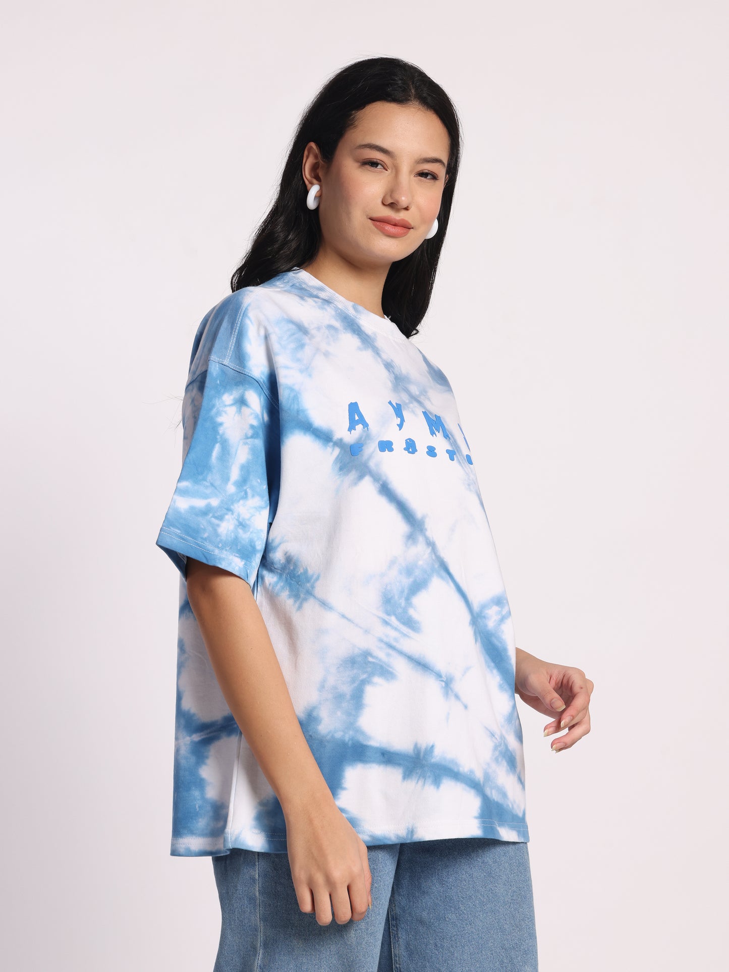 FROSTIDA Blue Tie-Dye Oversized T-Shirt for Men & Women | Cloud Wash Cotton Tee In 240GSM | Unisex Streetwear