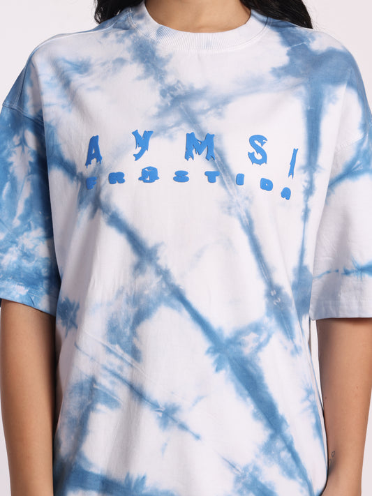 FROSTIDA Blue Tie-Dye Oversized T-Shirt for Men & Women | Cloud Wash Cotton Tee In 240GSM | Unisex Streetwear
