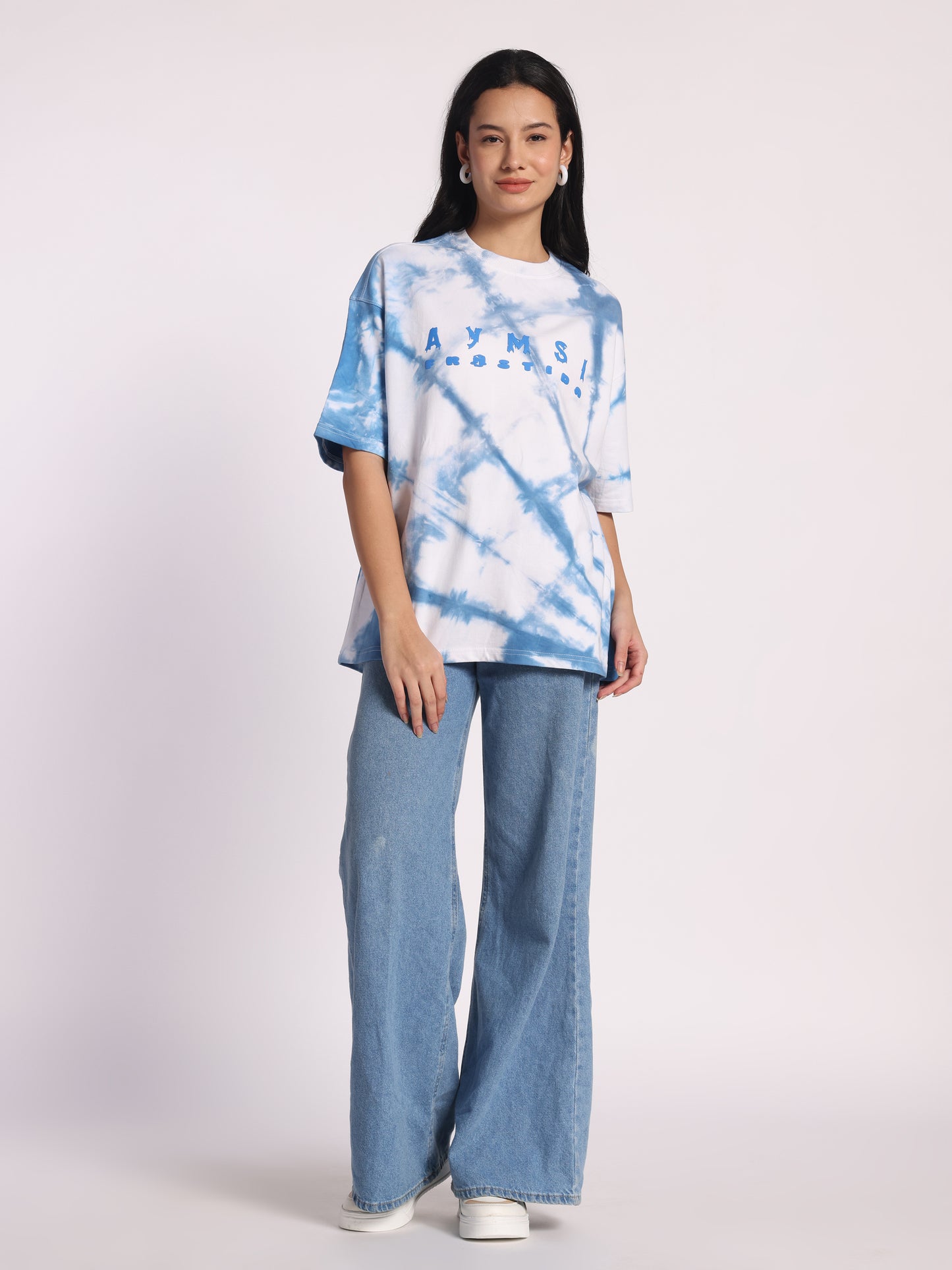 FROSTIDA Blue Tie-Dye Oversized T-Shirt for Men & Women | Cloud Wash Cotton Tee In 240GSM | Unisex Streetwear