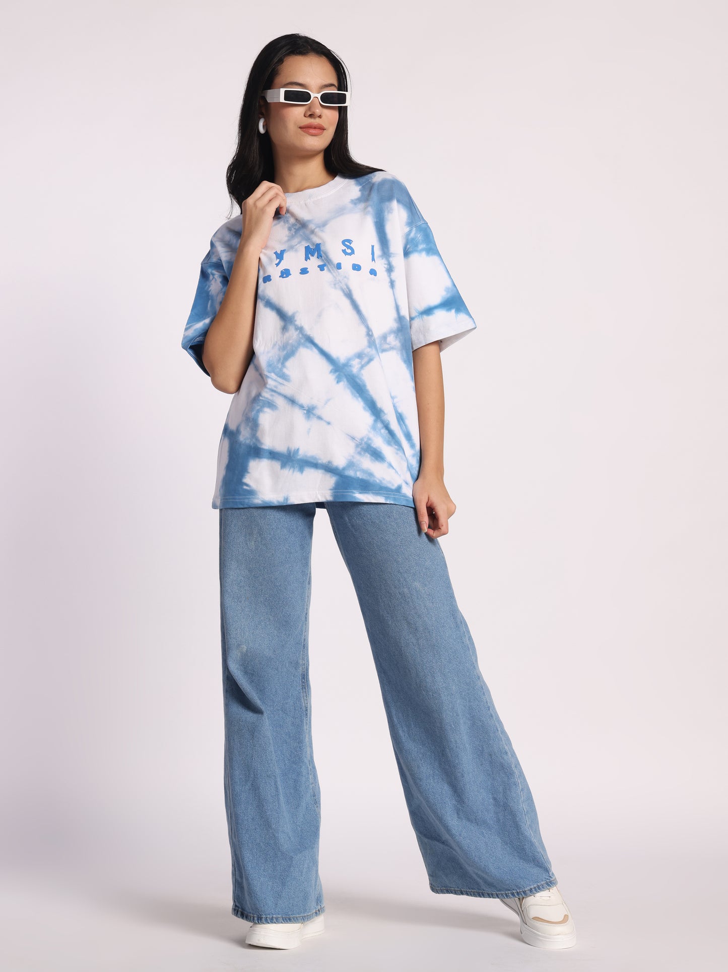 FROSTIDA Blue Tie-Dye Oversized T-Shirt for Men & Women | Cloud Wash Cotton Tee In 240GSM | Unisex Streetwear