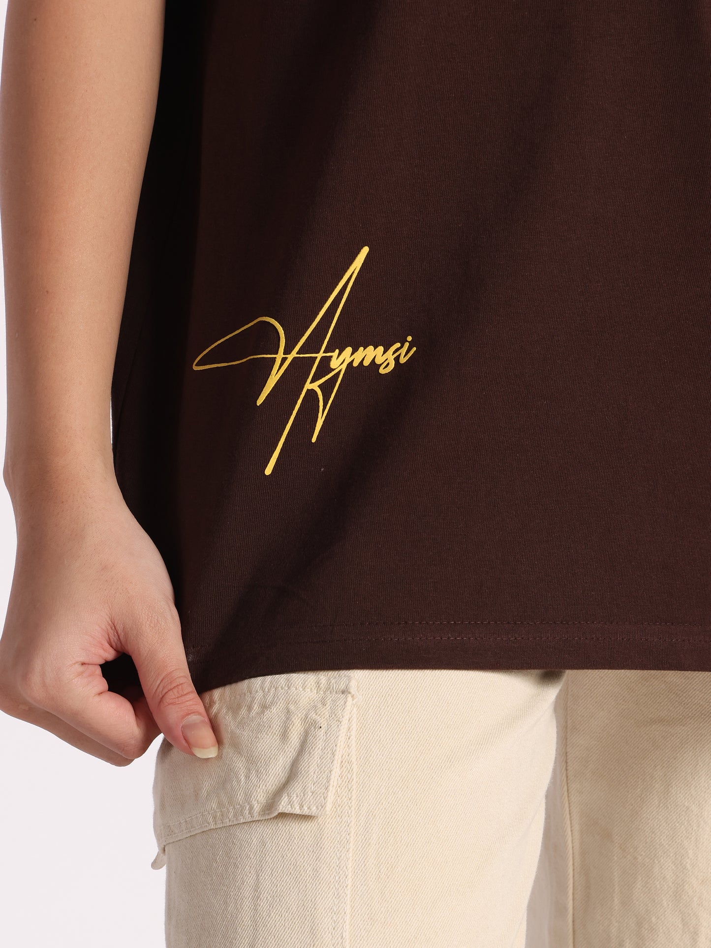 Paincraft Oversized T-Shirt for Men & Women | Brown Cotton Tee with Yellow Grunge Text Print | Unisex Streetwear Fashion