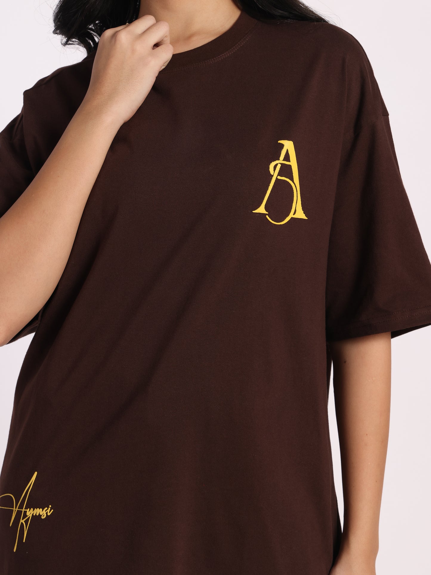 Paincraft Oversized T-Shirt for Men & Women | Brown Cotton Tee with Yellow Grunge Text Print | Unisex Streetwear Fashion