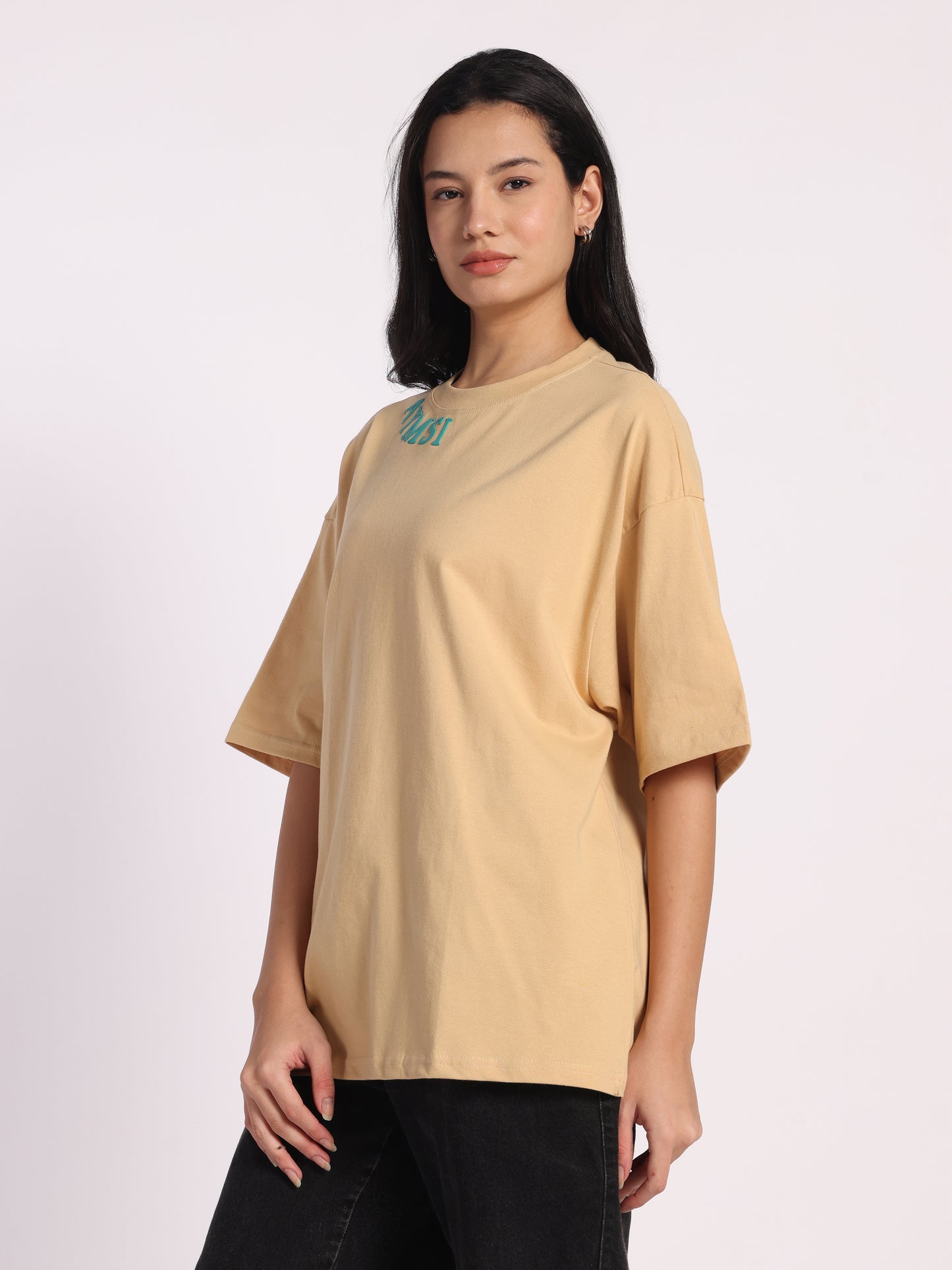 Dirty Money Oversized T-Shirt for Men & Women | Beige Cotton Tee with Dollar Bill Quote Print | Unisex Streetwear Fashion