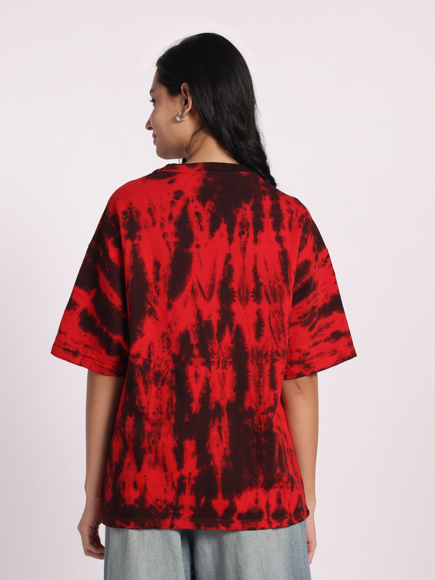 BLAZORA Red & Black Tie-Dye Oversized T-Shirt for Men & Women | Bold Streetwear Tee