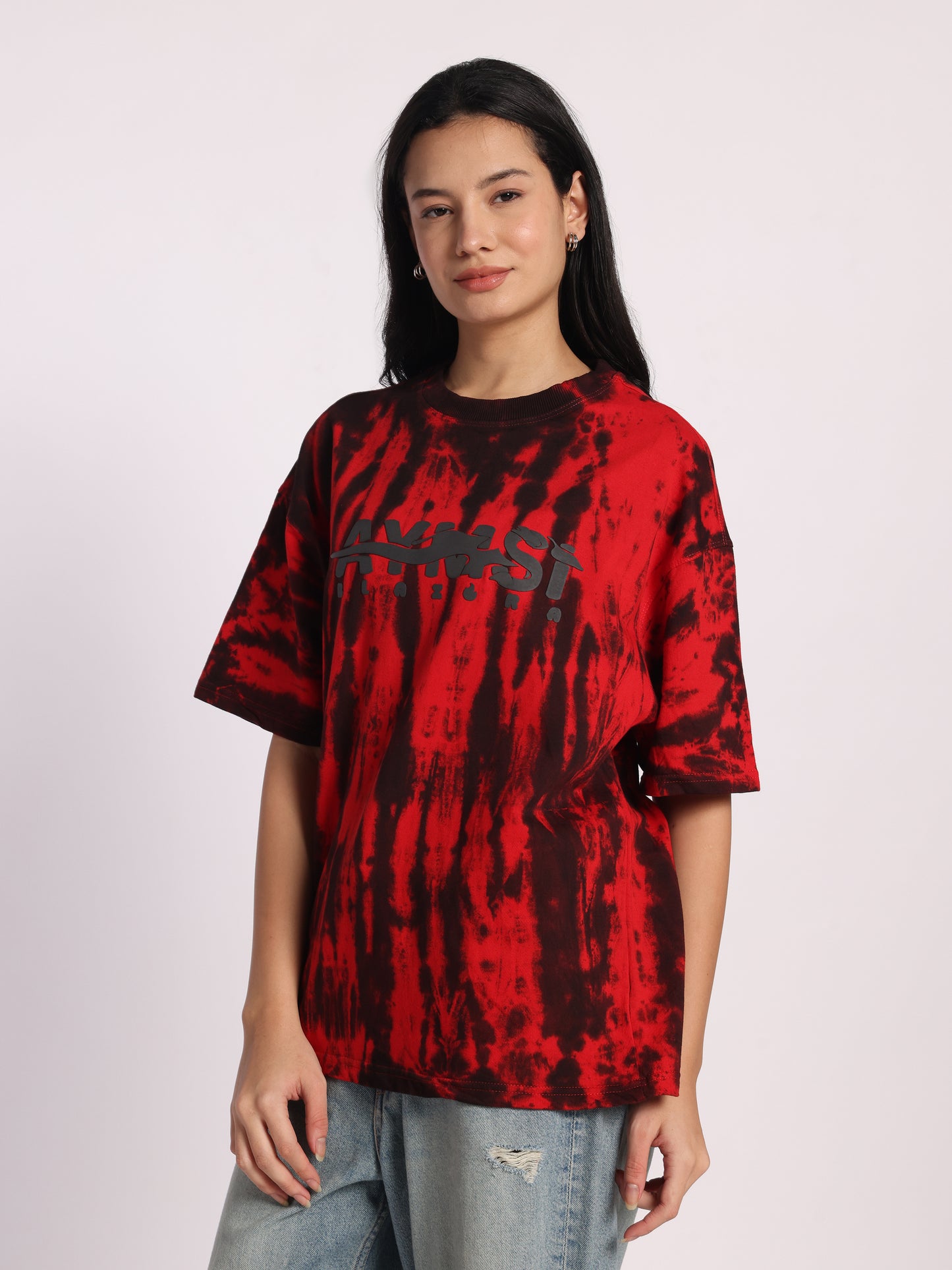 BLAZORA Red & Black Tie-Dye Oversized T-Shirt for Men & Women | Bold Streetwear Tee