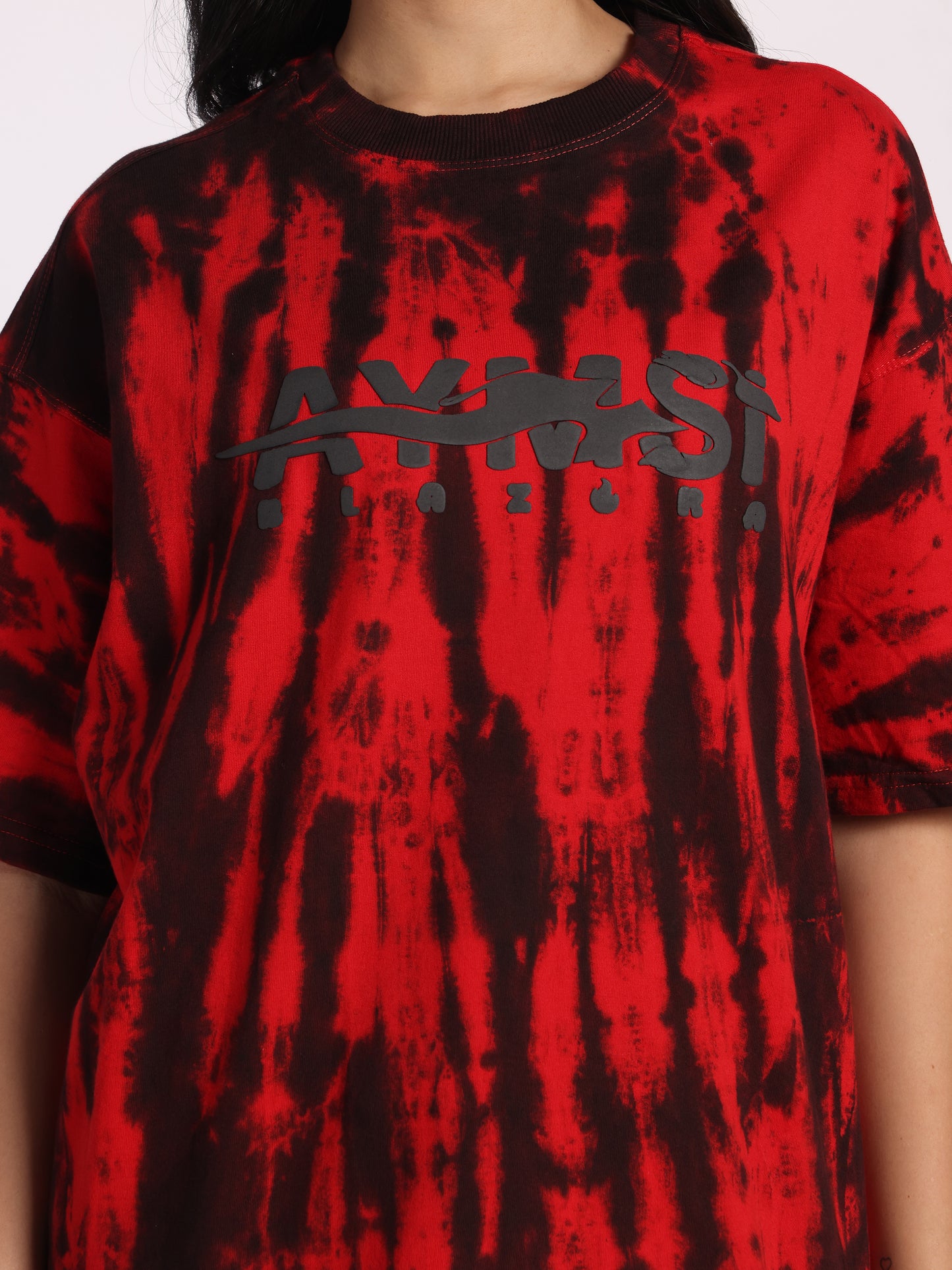 BLAZORA Red & Black Tie-Dye Oversized T-Shirt for Men & Women | Bold Streetwear Tee