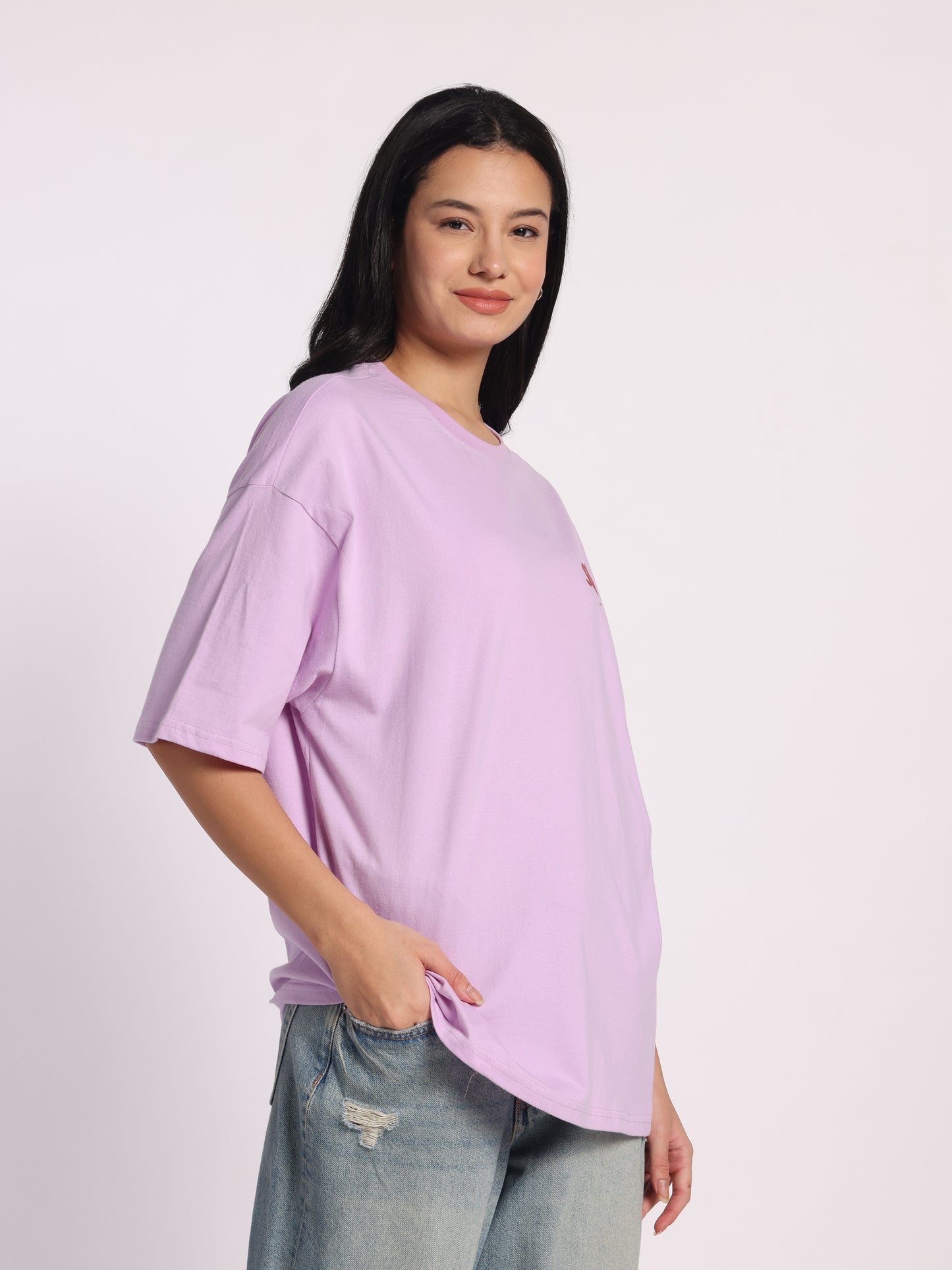 Tigerlily Oversized Graphic T-Shirt for Women 210 GSM | Lavender Cotton Tee with Lion Floral Print | Women Streetwear