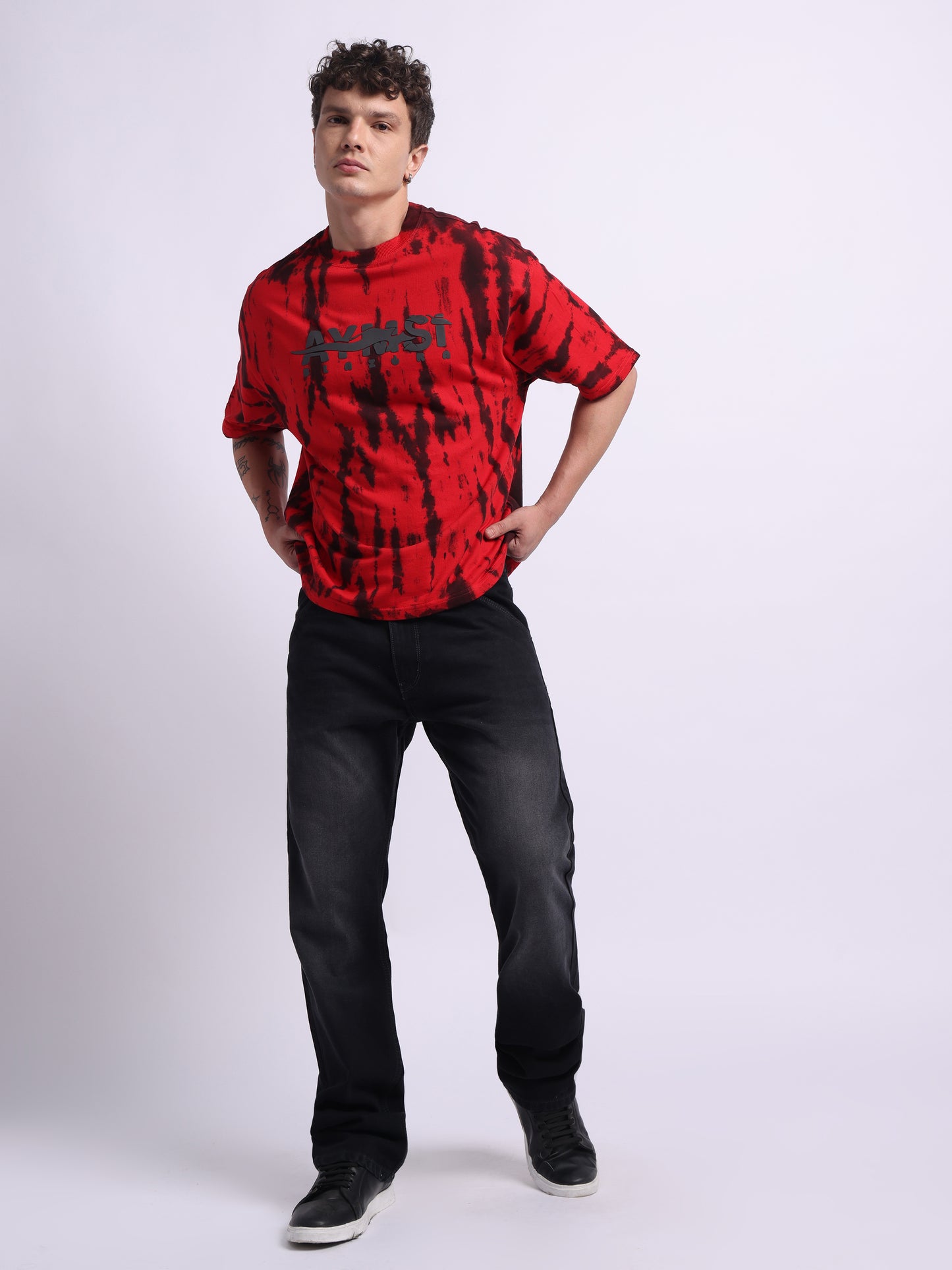 The BLAZORA – Red Tie-Dye Phoenix Shirt| 240 GSM | Oversized Streetwear for Creators & Rebels (ULTRA SOFT TEE)