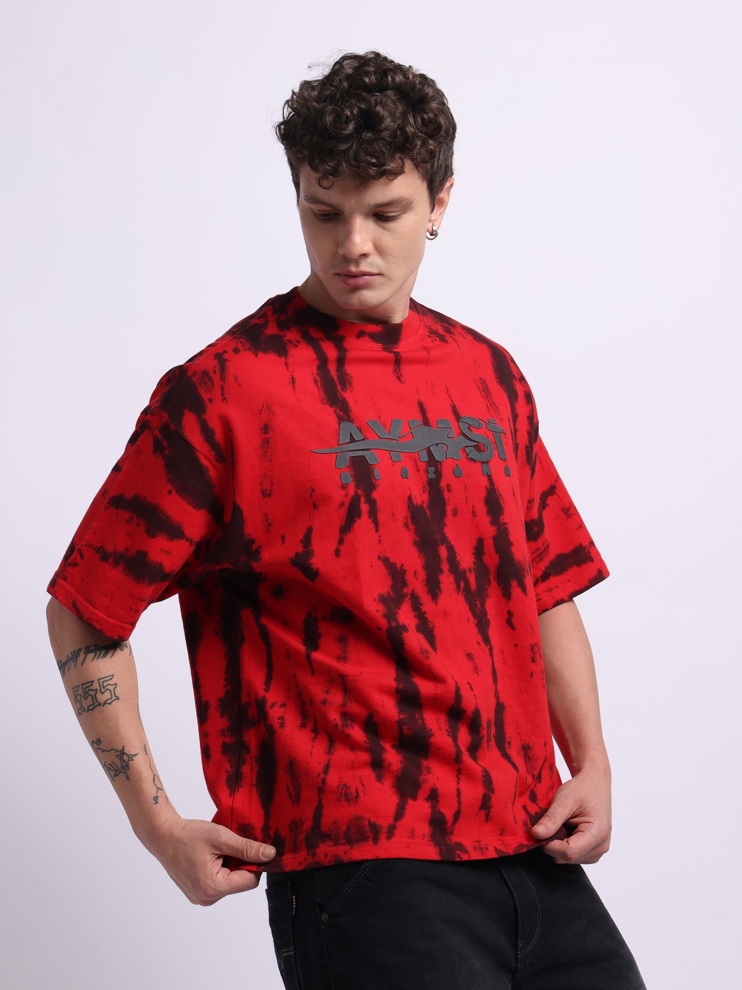 The BLAZORA – Red Tie-Dye Phoenix Shirt| 240 GSM | Oversized Streetwear for Creators & Rebels (ULTRA SOFT TEE)