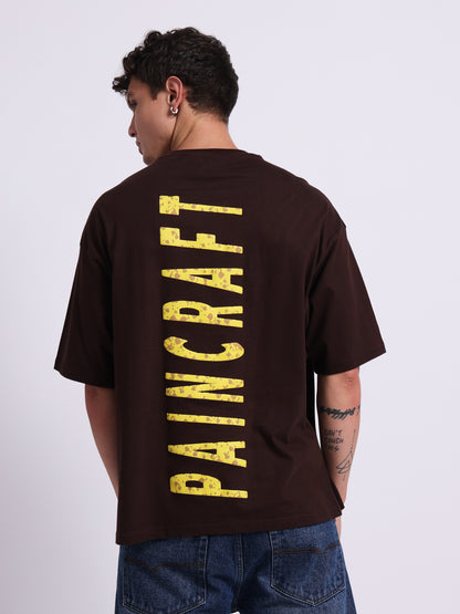 "PAINCRAFT" – (210 GSM) Oversized Streetwear T-Shirt  Premium Cotton (Brown)