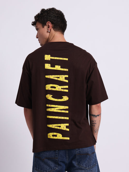 "PAINCRAFT" – (210 GSM) Oversized Streetwear T-Shirt  Premium Cotton (Brown)