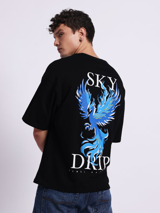 Dragon Sky Drip T-Shirt (240 GSM) – Oversized Streetwear with Phoenix Graphic & Puff Print (Ultra Soft Fabric)