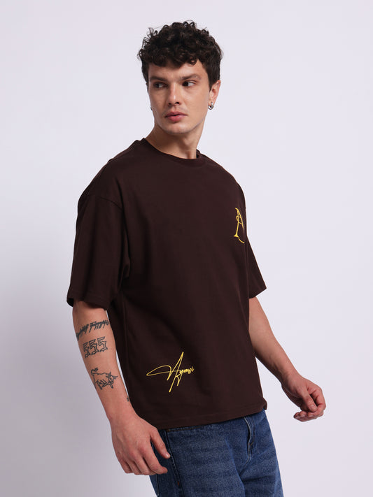 "PAINCRAFT" – (210 GSM) Oversized Streetwear T-Shirt  Premium Cotton (Brown)