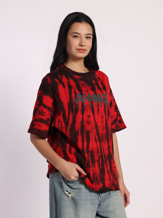 BLAZORA Red & Black Tie-Dye Oversized T-Shirt for Men & Women | Bold Streetwear Tee