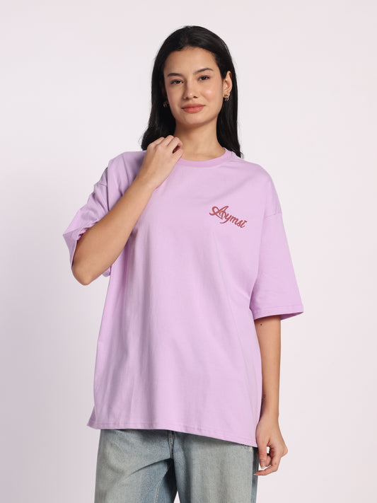 Tigerlily Oversized Graphic T-Shirt for Women 210 GSM | Lavender Cotton Tee with Lion Floral Print | Women Streetwear
