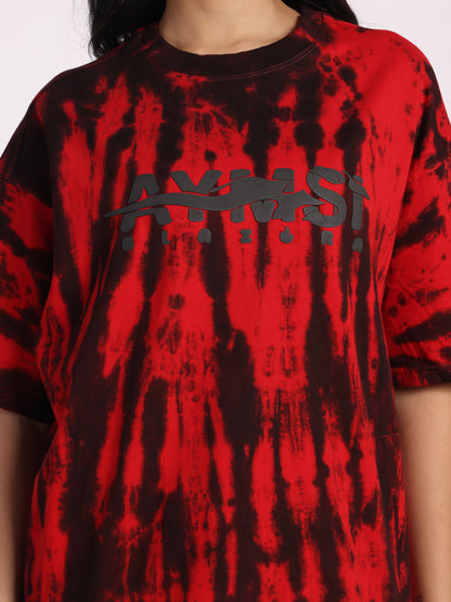 BLAZORA Red & Black Tie-Dye Oversized T-Shirt for Men & Women | Bold Streetwear Tee