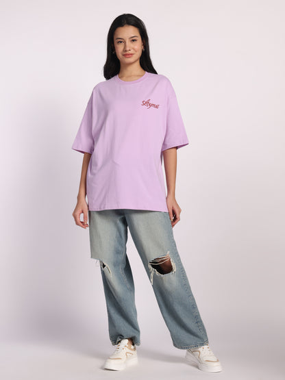Tigerlily Oversized Graphic T-Shirt for Women 210 GSM | Lavender Cotton Tee with Lion Floral Print | Women Streetwear