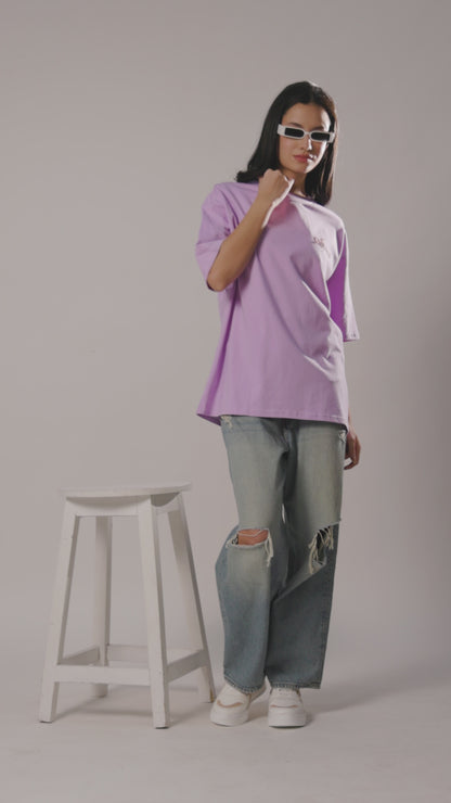Tigerlily Oversized Graphic T-Shirt for Women 210 GSM | Lavender Cotton Tee with Lion Floral Print | Women Streetwear