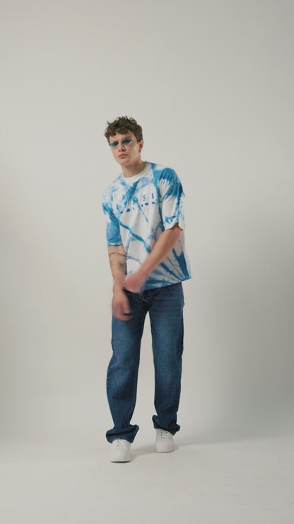 FROSTIDA Blue Tie-Dye (240 GSM) Oversized Tee  Premium Streetwear T-Shirt Ultra Soft TEE